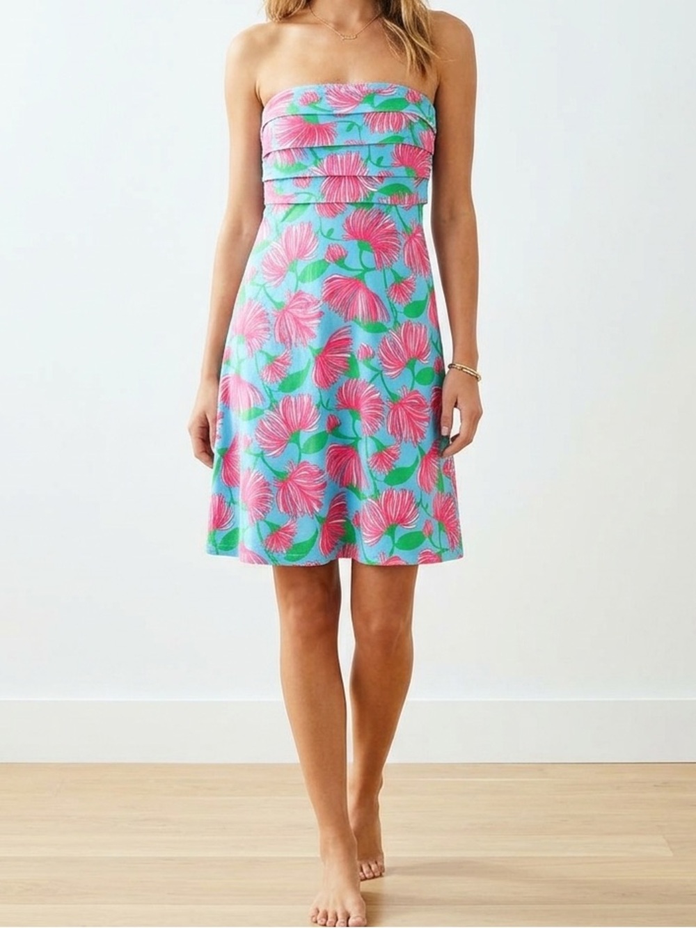 Lilly Pulitzer Blue A-Line dress with Pink Floral Print